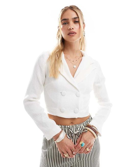 NARRATED White Cropped Blazer