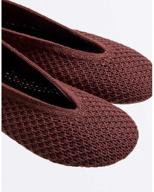 Oysho Brown Crochet Ballet Flats