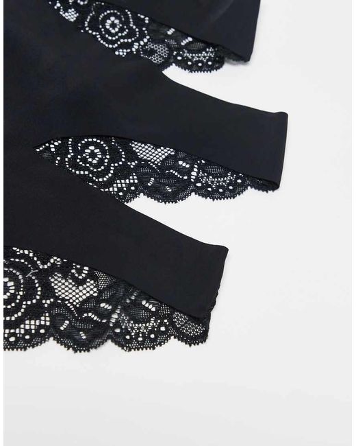 ONLY Black 3 Pack Brazilian Brief With Lace Detail