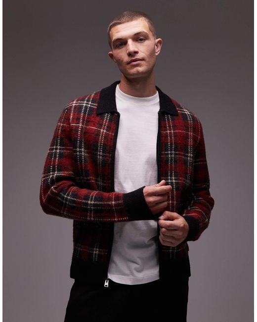AllSaints Red Nettle Check Cardigan for men
