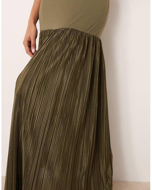 Vestido Largo Plisado Con Diseño Híbrido, Cuello Ancho Y Espalda De Nadadora De ASOS de color Green