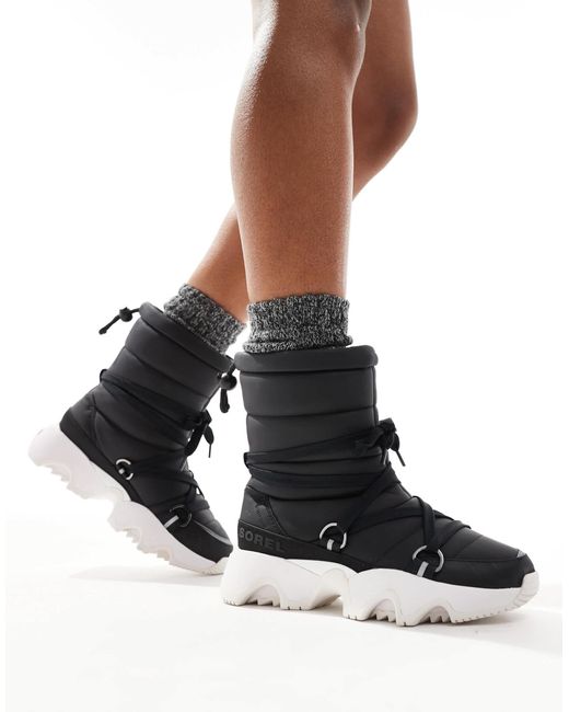 Sorel Black Kinetic Impact Nxt Wp Waterproof Fleece Lined Puffer Snow Boots