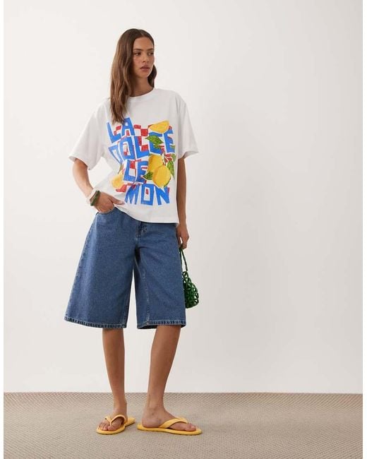 ASOS Blue Oversized T-shirt With La Dolce Viita Lemons Graphic