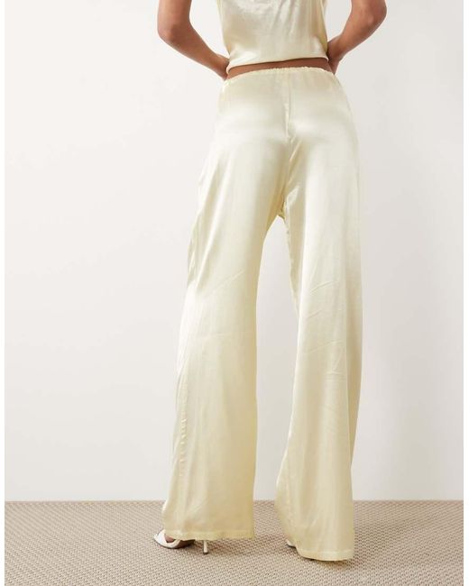 SNDY'S Natural Satin Drawstring Wide Leg Pants