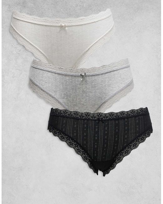 Cotton On Gray Cotton On 3 Pack Cotton Lace Pointelle Bikini Briefs