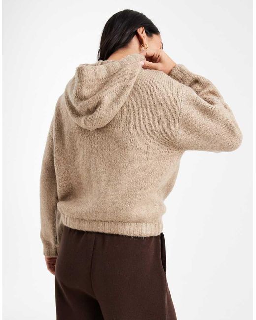 Miss Selfridge Natural Knitted Tie Hooded Jumper