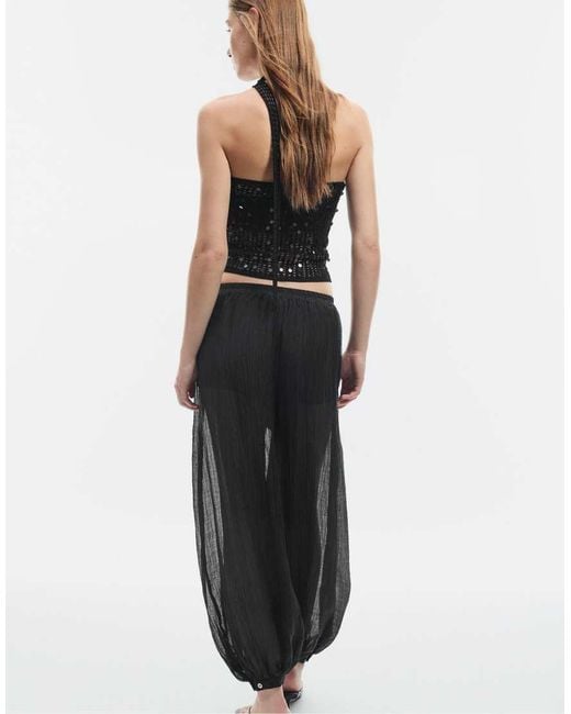 Stradivarius Black Textured Sarouel Trousers