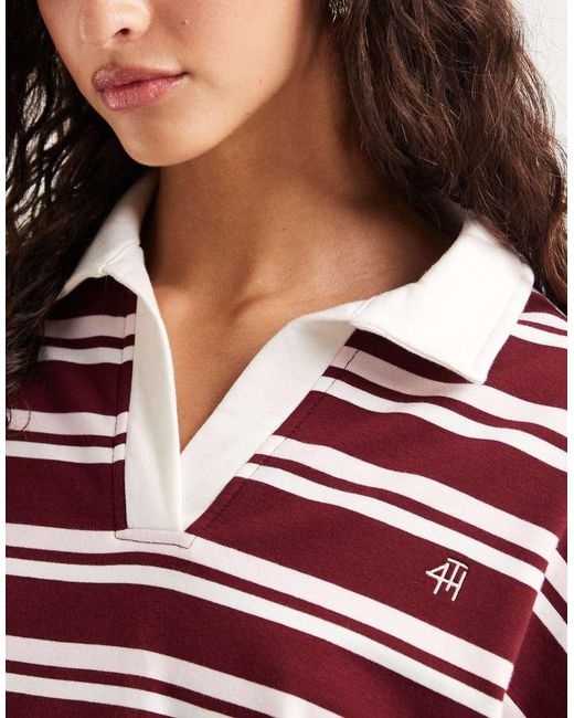 4th & Reckless Exclusive Cotton Rich Collared Long Sleeve Embroidered Logo Rugby Top