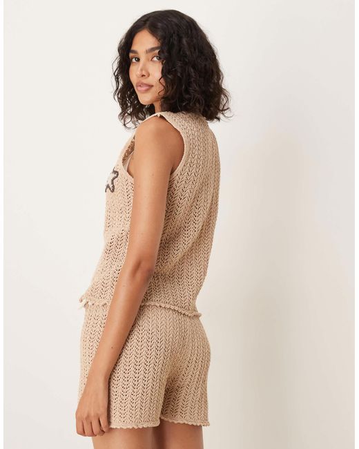 ASOS Natural Knitted Waistcoat Co-ord With Crochet Shells