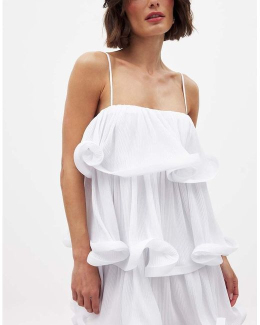 NA-KD White Printed Flounce Mini Dress