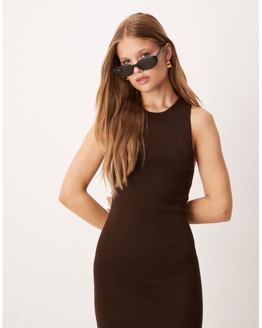 Mango Straight Fit Round Neck Maxi Dress in Natural | Lyst