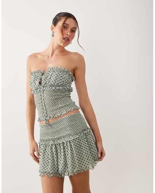 ASOS Green Co-ord Printed Shirred Bandeau With Frills