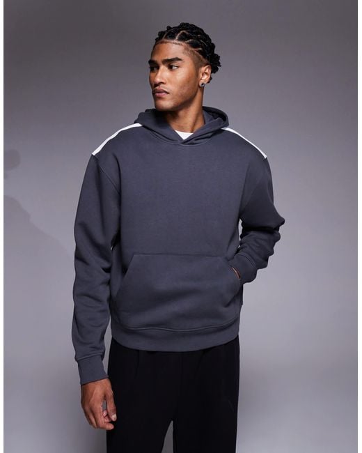 ASOS Blue Oversized Dropped Shoulder Hoodie With Shoulder Tape for men