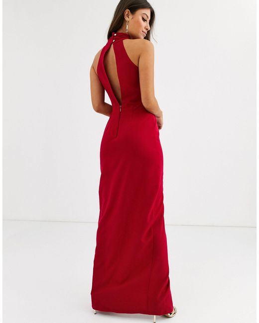 red high neck maxi dress