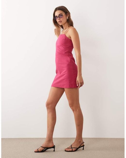 Nobody's Child Red Palma Linen Blend Square Neck Cami Mini Dress