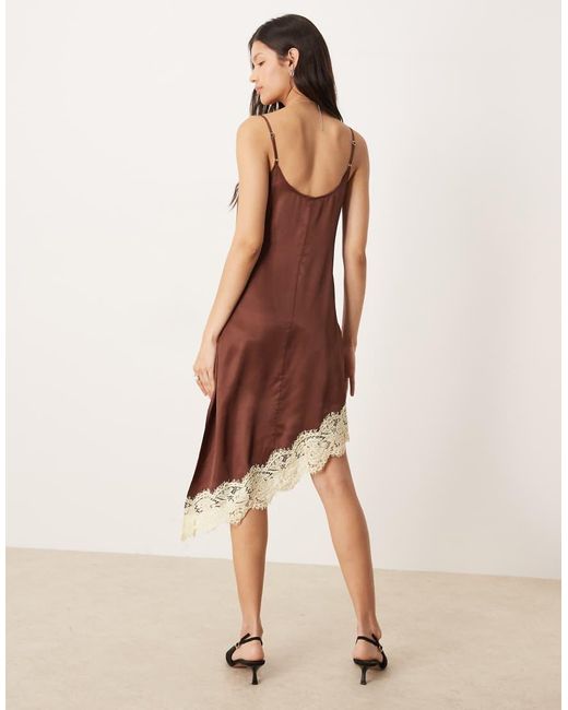 ASOS Natural Lace Bodice Cami Asymmetric Satin Mini Dress