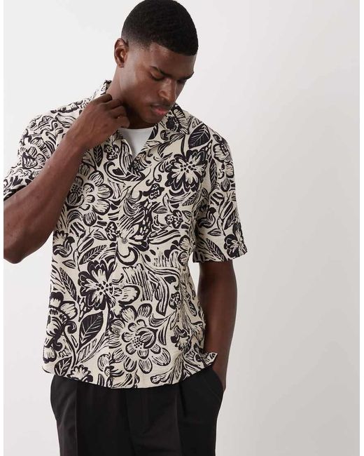 Mango Gray Retro Floral Print Shirt for men