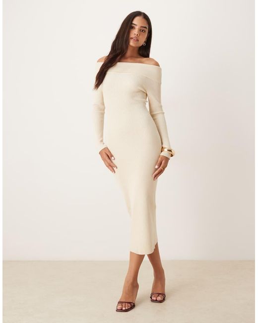 Glamorous Natural Bardot Knitted Midi-Dress