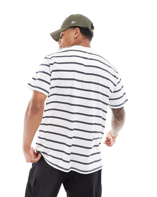 Brave Soul White Oversized High Neck Stripe T-shirt for men