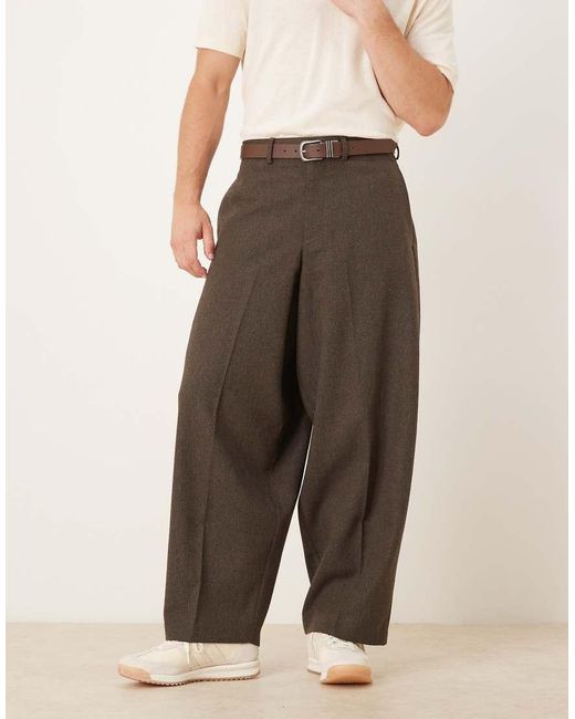 ASOS Brown Smart Extreme Tapered Trousers With Wool for men