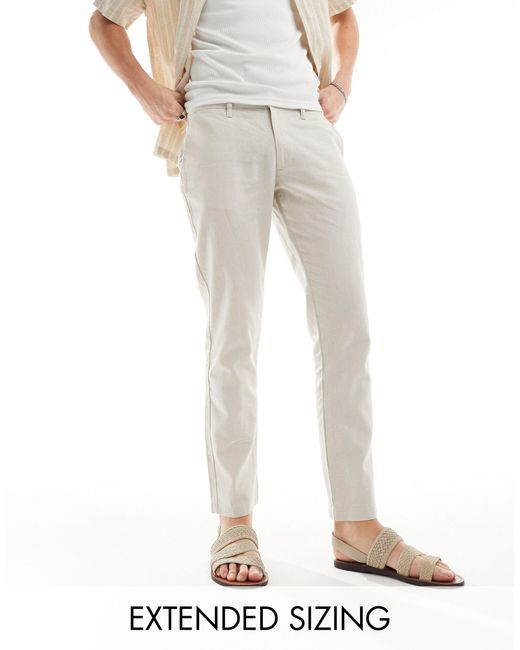 Pantalon chino ajusté en lin - taupe ASOS pour homme en coloris Natural