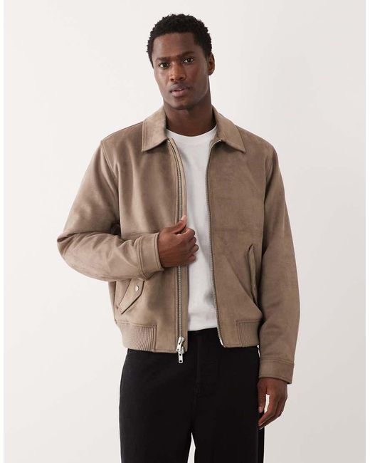 Abercrombie & Fitch Brown Vegan Suede Bomber Jacket With Collar for men