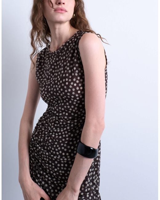 TOPSHOP Women's Gray Ruched Polkadot Maxi Dress