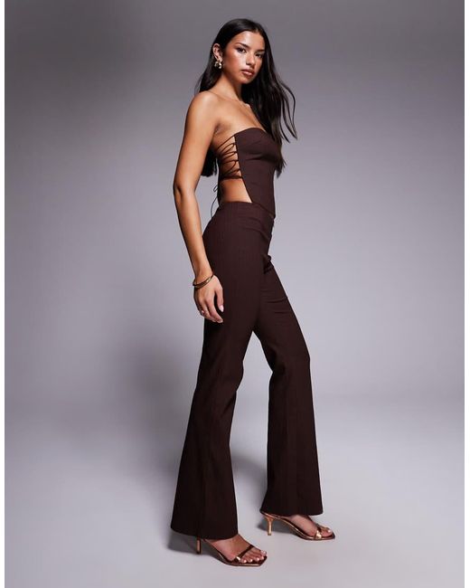 Tiger Mist Purple Gwendolyn Tailored Low Waisted Zip Front Detail Flare Trousers Co-ord