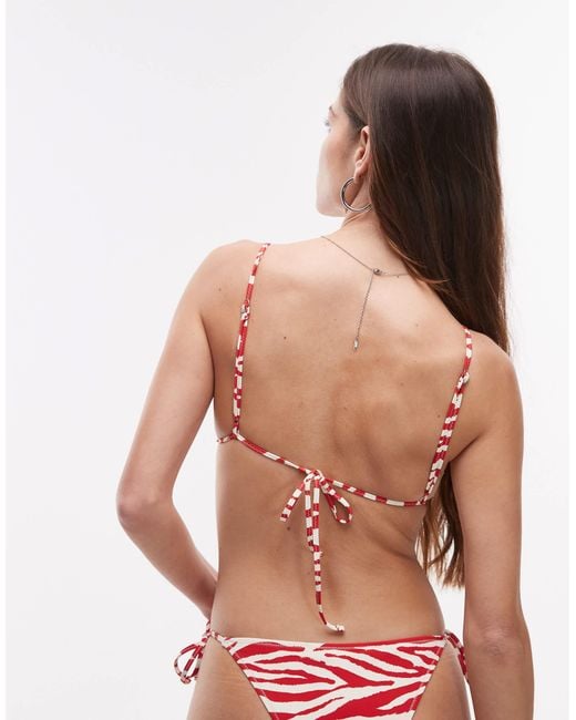 Mango Brown Zebra Print Triangle Bikini Top