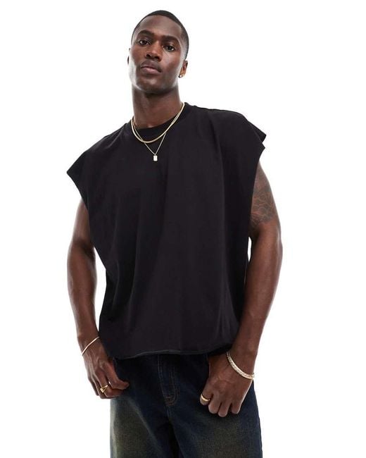 ASOS Black Extreme Oversized Heavyweight Sleeveless T-shirt With Raw Edge for men