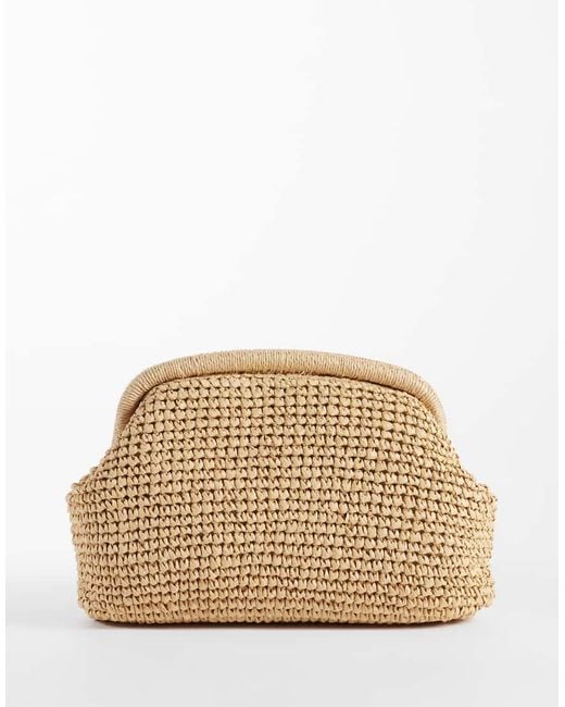 Mango Natural Raffia Clutch With Detatchable Chain