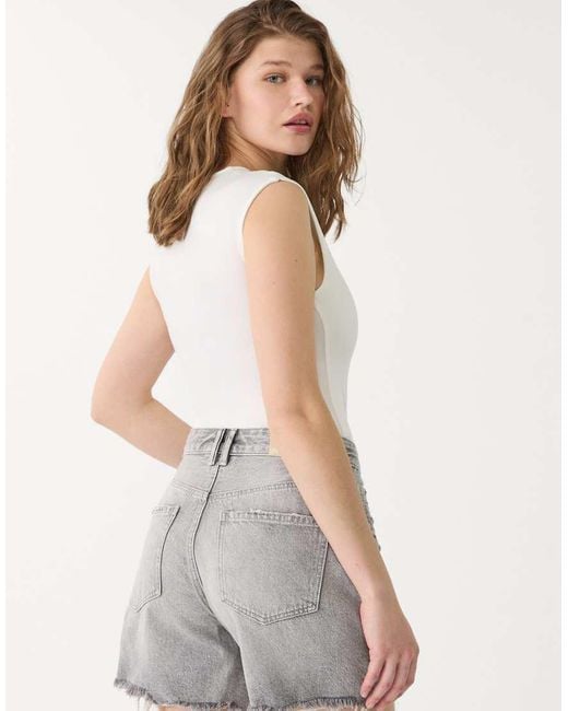 Stradivarius Natural D93 Longline Denim Shorts