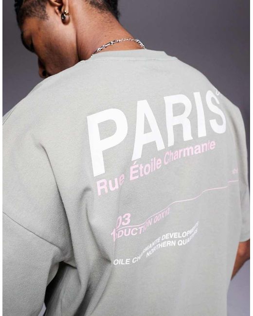 ASOS Oversized T-Shirt Met Grafische Paris-Tekstprint in het Gray voor heren
