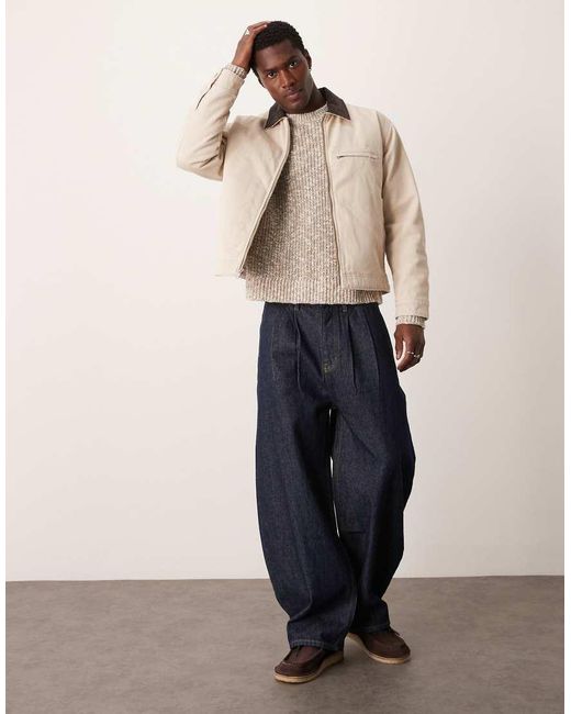 Maglione Oversize Girocollo Color Crema Con Cuciture Rigate di Abercrombie & Fitch in Natural da Uomo