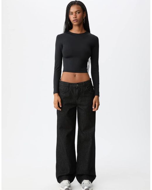 Stradivarius Black Str Sculpt Long Sleeve T-shirt