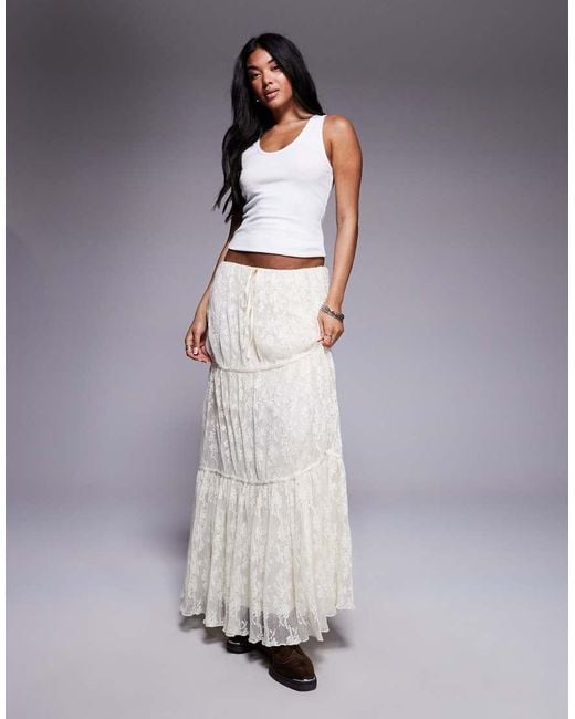 Princess Polly Gray Oh Plisse Floral Lace Tiered Maxi Skirt