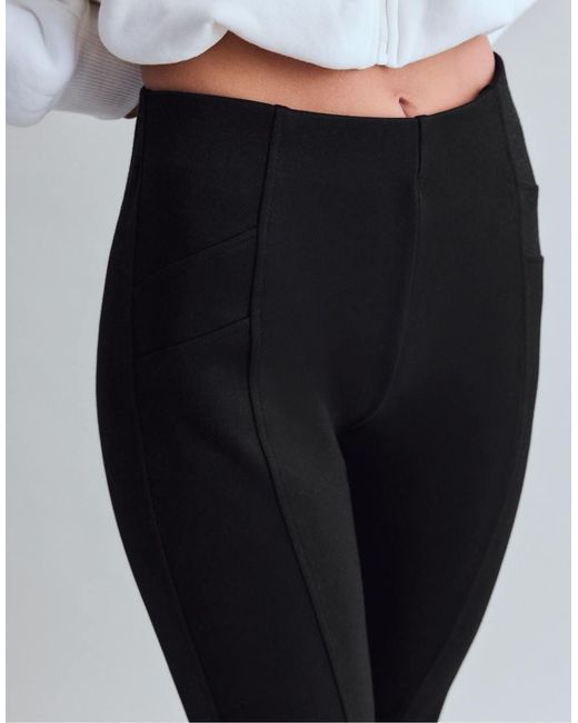 Stradivarius White Cotton Blend Bell Bottom leggings With Seam Detail