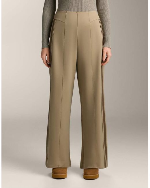 Oysho Natural High Rise Neoprene-Effect Straight-Leg Trousers With Piping