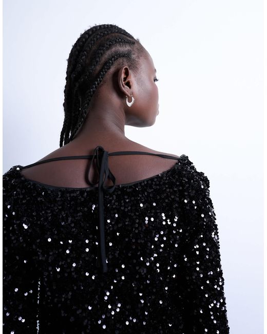 TOPSHOP White Long Sleeve Cowl Back Sequin Velvet Mini Dress