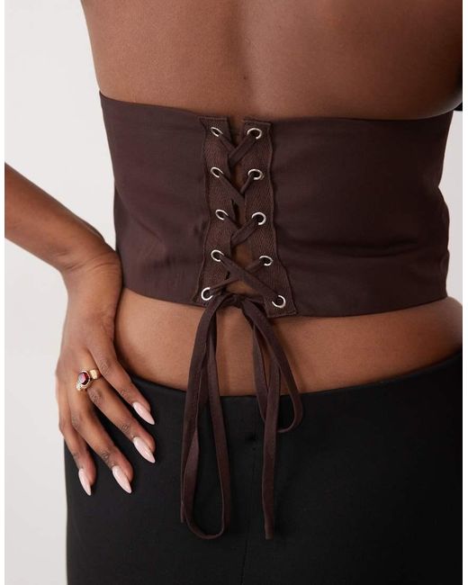 Missy Empire Brown Missy Empire Halterneck Plunge Corset Top