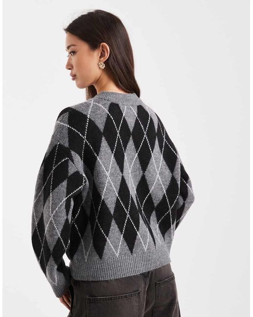 New Look Black Argyle Print Crew Neck Jumper