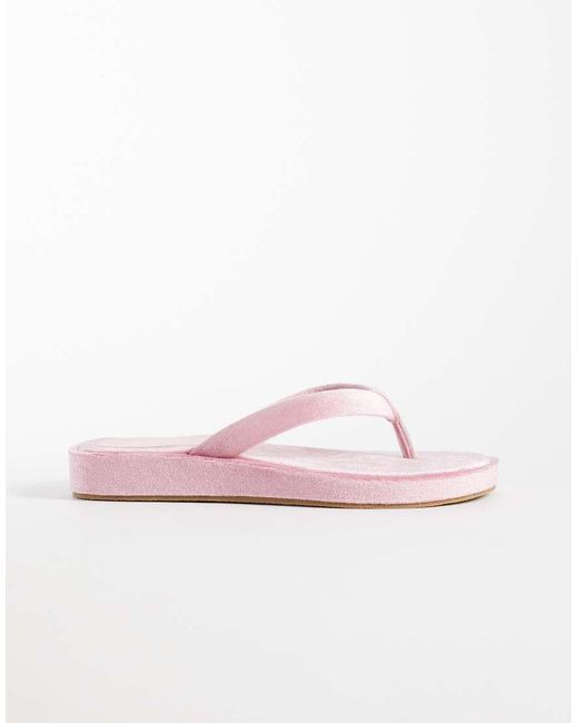 Glamorous Pink Velvet Flip Flops