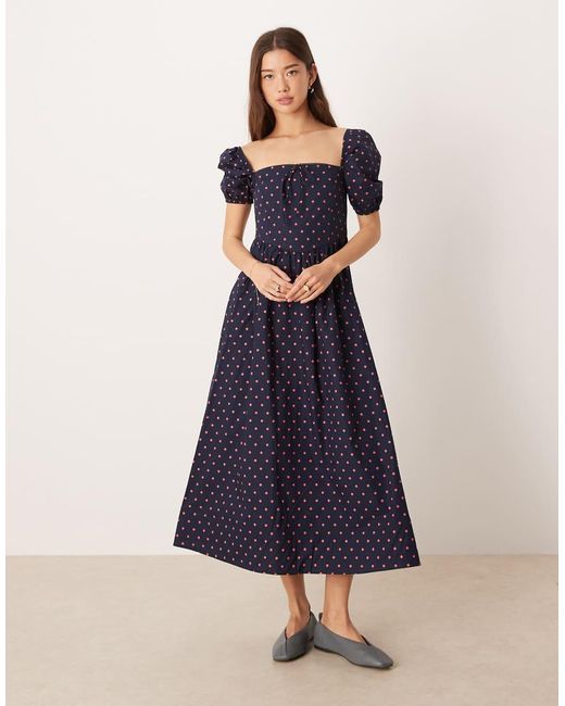 Glamorous Blue Square Neck Puff Sleeve Midaxi Dress
