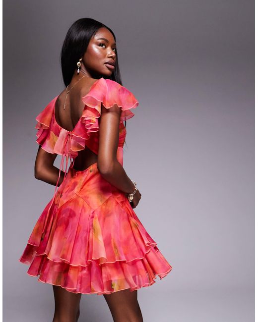 ASOS Red – minikleid mit verschwommenem abstraktem print, weitem rock und tief angesetzter taille