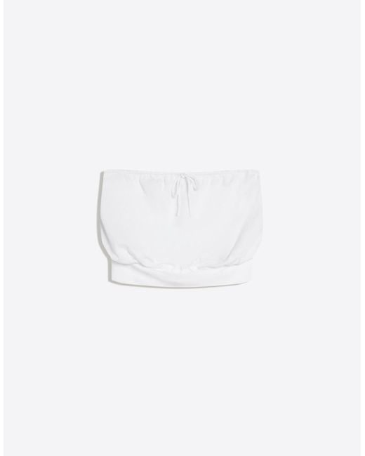 Bershka White Bandeau Top With Linen