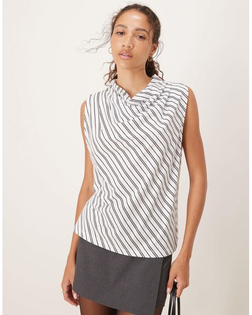 ASOS White Sleeveless Cowl Neck Top