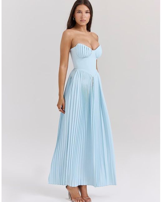 House Of Cb Blue Marcella Pleated Maxi Dress