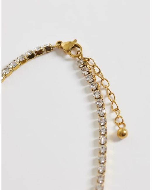 ASOS White Waterproof Stainless Steel Anklet With Crystal Cupchain Design