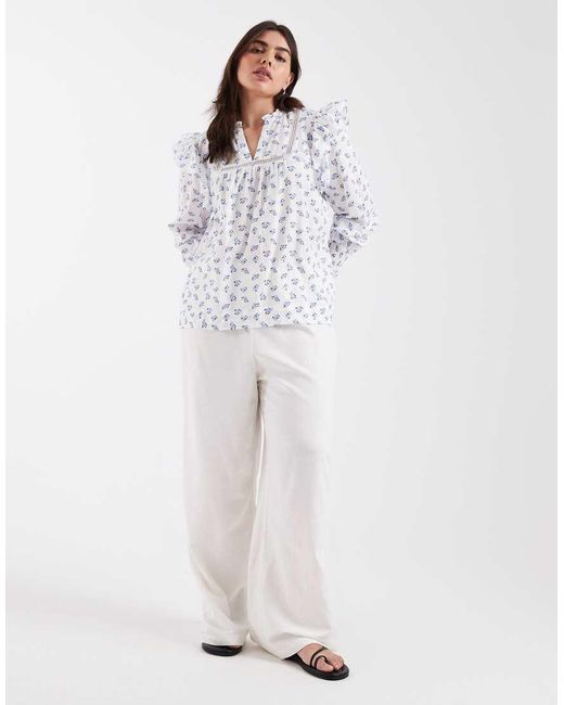 ONLY White Frill Detail Floral Print Top