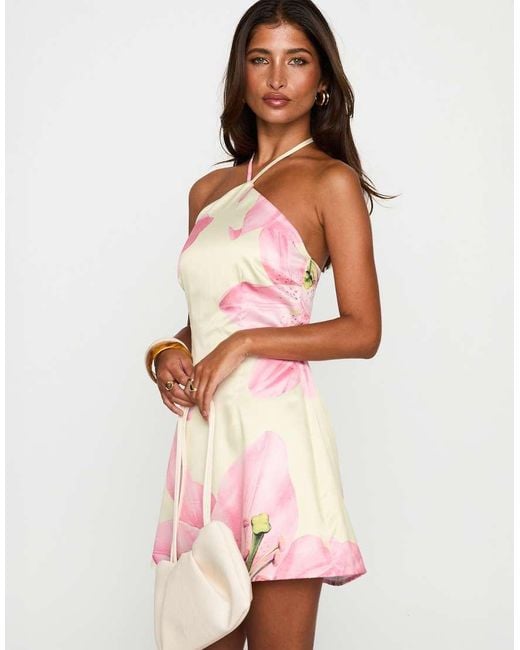 Princess Polly Pink Gardens Of Eden Satin Halterneck Mini Dress